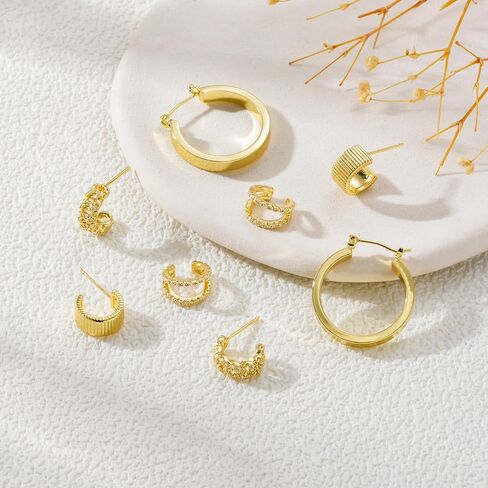 Gold Earrings for Women, Trendy 14K Gold Plated Simple Hypoallergenic Earring Set Dainty Piercing Jewelry Gift in Kuwait