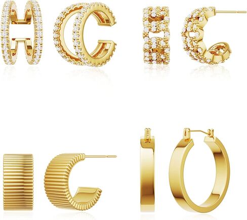 Gold Earrings for Women, Trendy 14K Gold Plated Simple Hypoallergenic Earring Set Dainty Piercing Jewelry Gift in Kuwait