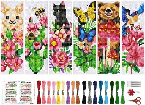 BEUNITONE 6 Pcs Flower Cross Stitch Bookmark Kit for Adults Beginner DIY Stamped Embroidery Bookmark Kit with Instructions Cute Stamped Embroidery Bookmark Kit for Book Lovers Handmade Gift 8''x2.4'' in Saudi Arabia