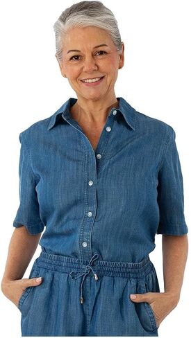 Coolibar Upf 50+ Women's Everglade Chambray قميص قصير الأكمام - واقية من الشمس in Saudi Arabia