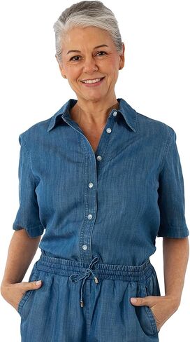 Coolibar Upf 50+ Women's Everglade Chambray قميص قصير الأكمام - واقية من الشمس in Saudi Arabia