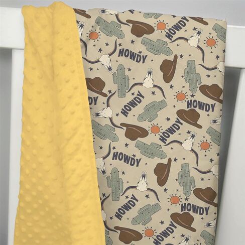 Mink Baby Boy Blanket Boho Western Howdy Cowboy Hat, Wild West Desert Cactus Sun Cow Soft Plush Double Layer Dotted Backing Receiving Swaddle, Newborn Infant Toddler Nursery Crib Bedding 30x40 in Kuwait