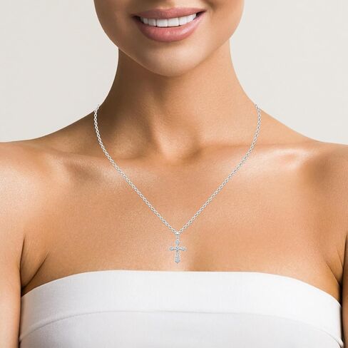 14K Gold or Silver Diamond Cross Pendant with Sterling Silver Rope chain Necklace (1/4 cttw, I-J Color, I2-I3 Clarity) 18" in Saudi Arabia