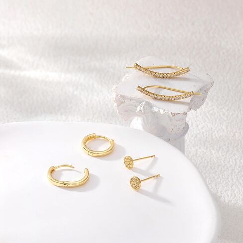 Gold Earrings for Women, Trendy 14K Gold Plated Simple Hypoallergenic Earring Set Dainty Piercing Jewelry Gift in Kuwait