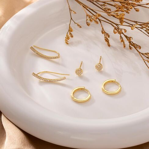 Gold Earrings for Women, Trendy 14K Gold Plated Simple Hypoallergenic Earring Set Dainty Piercing Jewelry Gift in Kuwait
