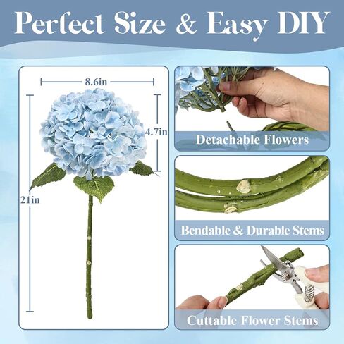 3Pcs 21" Real Touch Blue Hydrangea Artificial Flowers, Realistic Latex Faux Hydrangea Flowers Full Fake Hydrangeas for Home Party Wedding Floral Arrangements Centerpieces Outdoor Decor in Saudi Arabia