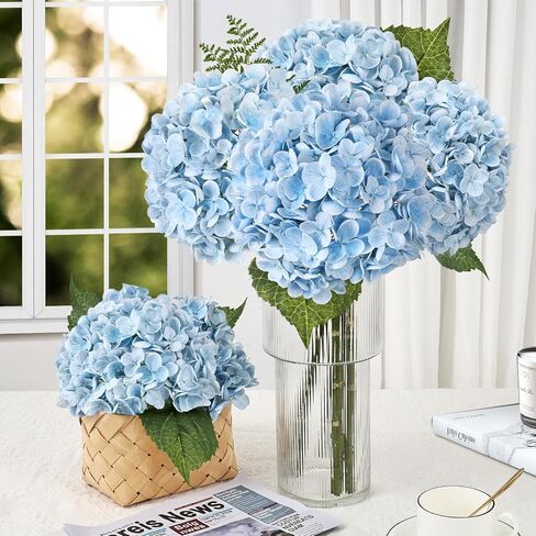 3Pcs 21" Real Touch Blue Hydrangea Artificial Flowers, Realistic Latex Faux Hydrangea Flowers Full Fake Hydrangeas for Home Party Wedding Floral Arrangements Centerpieces Outdoor Decor in Saudi Arabia