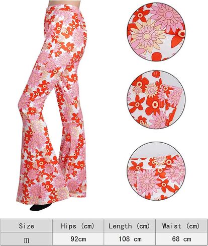 hoyuwak 5PCS 60s 70s Outfit Hippie Costume Set for Women Flared Pants Heart Glasses Floral Earrings Headband for Halloween Carnival Disco Party in Saudi Arabia