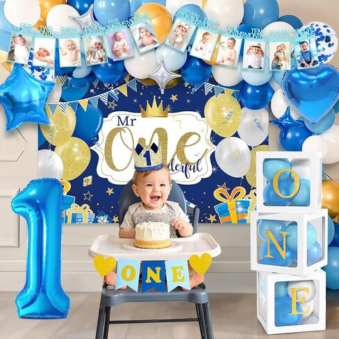 Winrayk 156Pcs First Trip Around the Sun Decorations 1st First Birthday Decorations for Boy, One Boxes Backdrop Tablecloth Hat Foil Balloon Cake Topper, Galaxy Space 1st Birthday Party Decorations Boy in Saudi Arabia