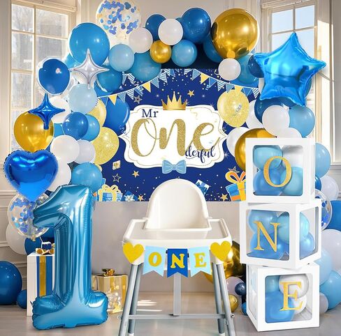 Winrayk 156Pcs First Trip Around the Sun Decorations 1st First Birthday Decorations for Boy, One Boxes Backdrop Tablecloth Hat Foil Balloon Cake Topper, Galaxy Space 1st Birthday Party Decorations Boy in Saudi Arabia