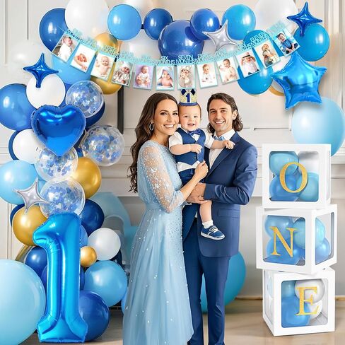 Winrayk 156Pcs First Trip Around the Sun Decorations 1st First Birthday Decorations for Boy, One Boxes Backdrop Tablecloth Hat Foil Balloon Cake Topper, Galaxy Space 1st Birthday Party Decorations Boy in Saudi Arabia