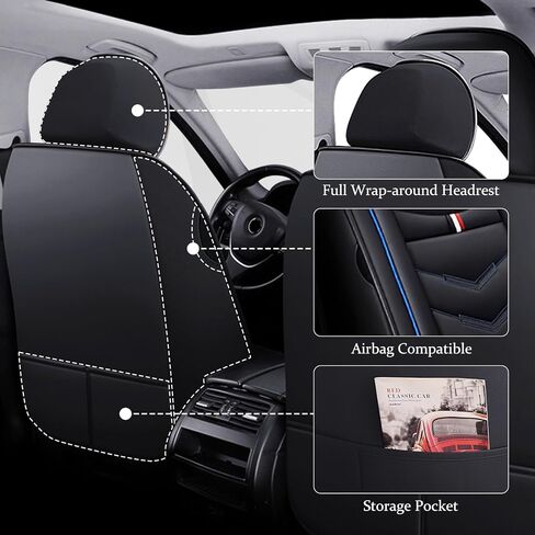 غطاء مقعد السيارة لـ Dodge Promaster 2014-2024 ، وسادة هوائية متوافقة مع مقاومة للماء ، وحامي مقعد جلدي متميز (مقعدين فاخر ، أسود) in Kuwait