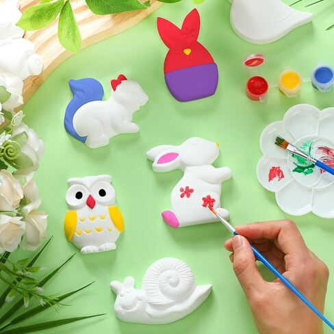 Sinmoe 12 Sets Arts and Crafts Set Painting Kit Unpainted DIY Ceramic Figurines Paint Your Own Figurines with 12 Magnet 2 Brushes and 1 Palette Ceramic Painting Kit for Adults (Dinosaur) in Saudi Arabia