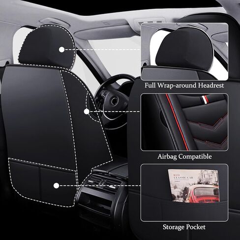 غطاء مقعد السيارة لـ Dodge Promaster 2014-2024 ، وسادة هوائية متوافقة مع مقاومة للماء ، وحامي مقعد جلدي متميز (مقعدين فاخر ، أسود) in Kuwait