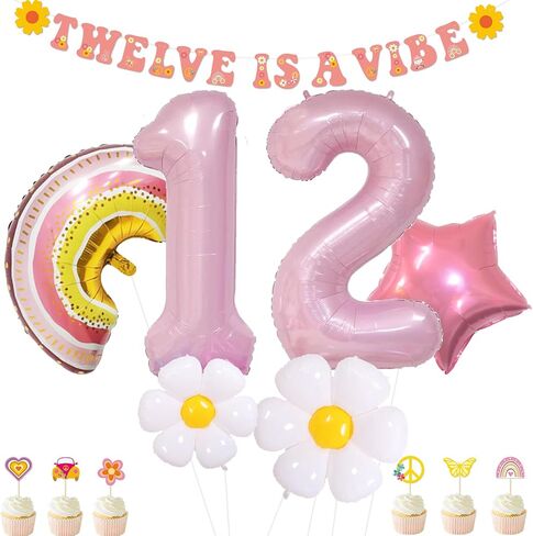 Groovy 5th Birthday Party Decorations Five Is A Vibe Banner Daisy Rainbow Balloons for Boho Hippie Daisy Birthday Party 60s 70s Party 5th Birthday Supplies in Saudi Arabia