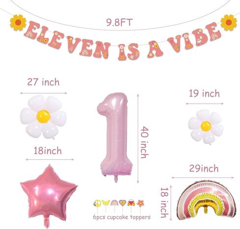 Groovy 5th Birthday Party Decorations Five Is A Vibe Banner Daisy Rainbow Balloons for Boho Hippie Daisy Birthday Party 60s 70s Party 5th Birthday Supplies in Kuwait