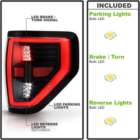 ACANII - For 2009-2014 Ford F150 Pickup Truck Black Full LED w/Light Tube Tail Lights Brake Lamps Pair Set Left+Right in Saudi Arabia