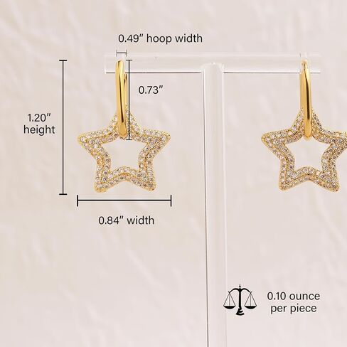 Sonateomber Chunky Gold Dangle Drop Hoop Earrings for Women, Trendy Statement Star Circle Rhinestone Huggie Earing Prom Jewelry Gift in Saudi Arabia