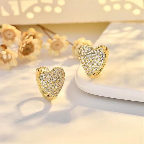 Rhinestone Heart Huggie Hoop Earrings for Women Clear CZ Hearted Stud Cartilage Hoops Earring Sparkly Jewelry in Saudi Arabia