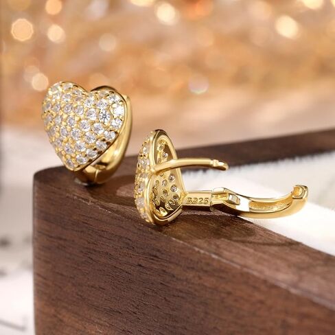 Rhinestone Heart Huggie Hoop Earrings for Women Clear CZ Hearted Stud Cartilage Hoops Earring Sparkly Jewelry in Saudi Arabia