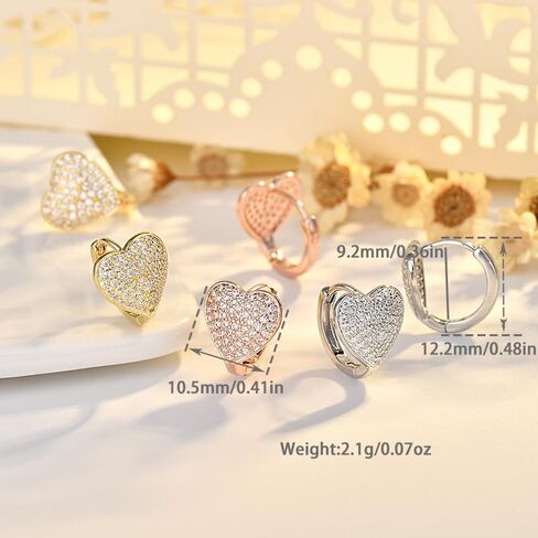 Rhinestone Heart Huggie Hoop Earrings for Women Clear CZ Hearted Stud Cartilage Hoops Earring Sparkly Jewelry in Saudi Arabia