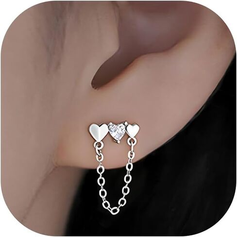 925 Sterling Silver Heart Earrings for Women, S925 Sterling Silver Posts Earrings, Dangle Love Heart Fashion Stud Earrings Hypoallergenic Jewelry (with Gift Box) in Kuwait