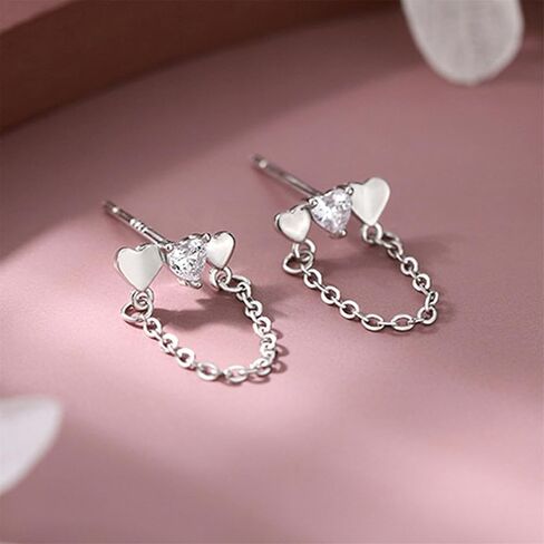 925 Sterling Silver Heart Earrings for Women, S925 Sterling Silver Posts Earrings, Dangle Love Heart Fashion Stud Earrings Hypoallergenic Jewelry (with Gift Box) in Kuwait