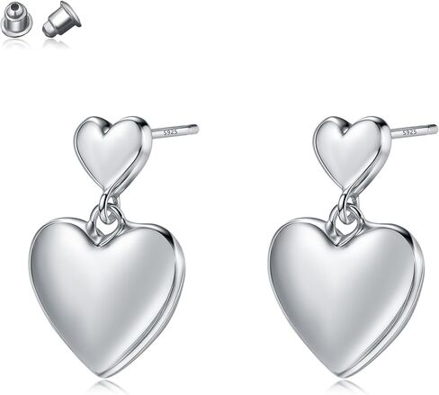 925 Sterling Silver Heart Orains for Women ، S925 Sterling Silver Posts Posts ، Dangle Love Heart Fashion Early Modewallergenic Jewelry (مع صندوق الهدايا) in Kuwait