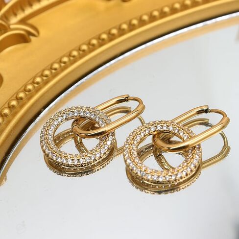 Sonateomber chunky gold dangle drop arocrings for women ، strendy star star circle circle rhinestone huggie ining prom jewelry gift in Saudi Arabia