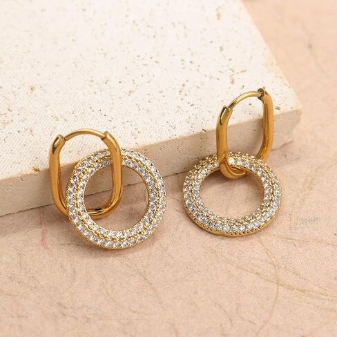 Sonateomber chunky gold dangle drop arocrings for women ، strendy star star circle circle rhinestone huggie ining prom jewelry gift in Saudi Arabia