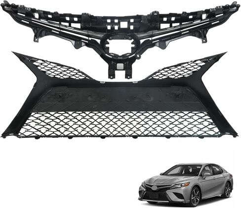 munirater Front Bumper Grille Grill Assembly Upper & Lower Glossy Black 2Pcs Replacement for 2018-2020 Camry SE XSE in Saudi Arabia