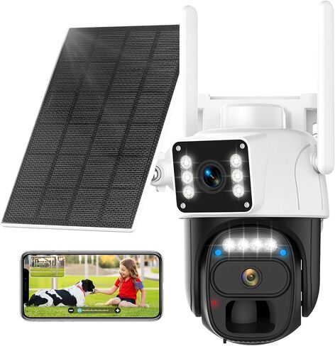 Hawkray Solar Security Cameras Wireless Outdoor ， 2K 360 ° View Pan Tilt Low Power Cameras WiFi Cameras مع اكتشاف حركة الذكاء الاصطناعي ، الصوت ثنائي الاتجاه ، الرؤية الليلية الملونة in Kuwait