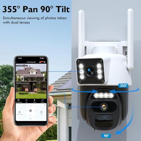 Hawkray Solar Security Cameras Wireless Outdoor ， 2K 360 ° View Pan Tilt Low Power Cameras WiFi Cameras مع اكتشاف حركة الذكاء الاصطناعي ، الصوت ثنائي الاتجاه ، الرؤية الليلية الملونة in Kuwait