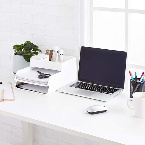 Amazon Basics Rectangular Plastic Desk Organizer Bundle, Letter Tray 2-Pack/Accessory Tray, White in Saudi Arabia