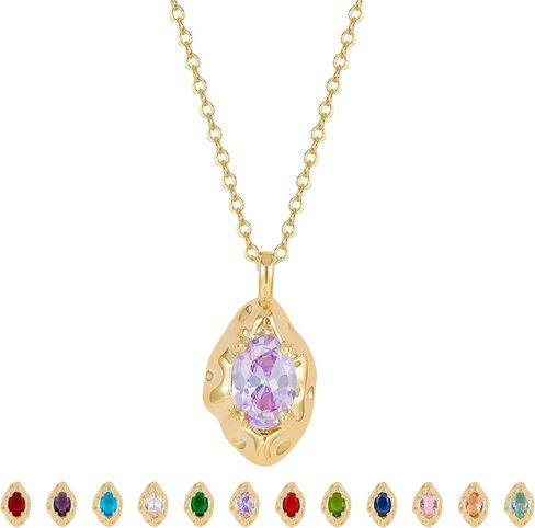 Birthstone Necklace for Women, Dainty 14K Gold Plated Oval Zircon Pendant Necklaces Simple Gold Necklaces for Women Birthday Gifts for Mom Wife in Saudi Arabia