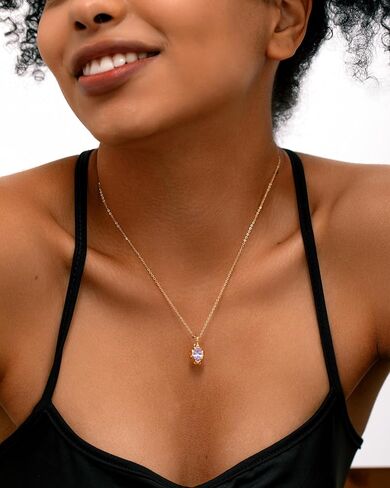 Birthstone Necklace for Women, Dainty 14K Gold Plated Oval Zircon Pendant Necklaces Simple Gold Necklaces for Women Birthday Gifts for Mom Wife in Saudi Arabia