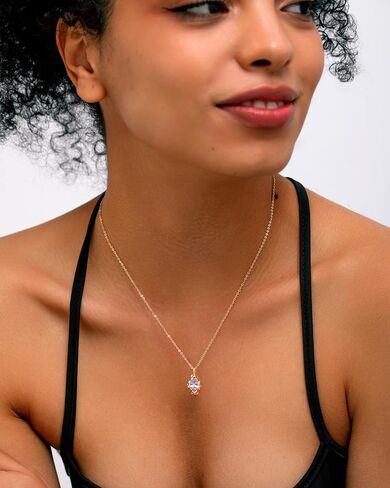 Birthstone Necklace for Women, Dainty 14K Gold Plated Oval Zircon Pendant Necklaces Simple Gold Necklaces for Women Birthday Gifts for Mom Wife in Saudi Arabia