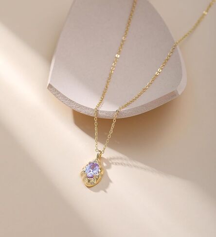 Birthstone Necklace for Women, Dainty 14K Gold Plated Oval Zircon Pendant Necklaces Simple Gold Necklaces for Women Birthday Gifts for Mom Wife in Saudi Arabia