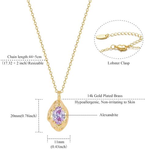 Birthstone Necklace for Women, Dainty 14K Gold Plated Oval Zircon Pendant Necklaces Simple Gold Necklaces for Women Birthday Gifts for Mom Wife in Saudi Arabia