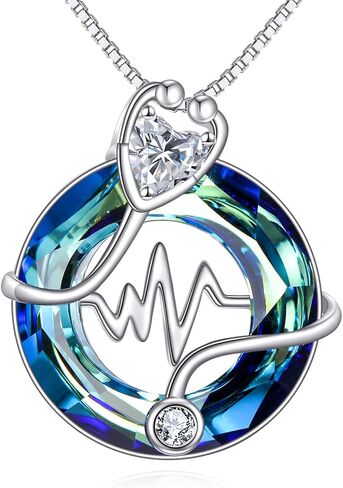 TOUPOP Nurse Gifts for Women Sterling Silver 12 Months Birthstone Stethoscope Pendant Necklace with Crystal Nurses Day Graduation Gifts Medical Jewelry for Doctor Nurse Medical Student in Saudi Arabia