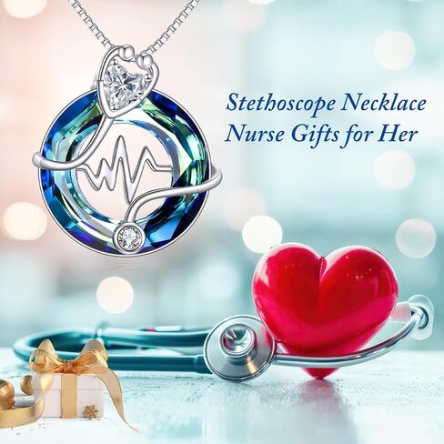 TOUPOP Nurse Gifts for Women Sterling Silver 12 Months Birthstone Stethoscope Pendant Necklace with Crystal Nurses Day Graduation Gifts Medical Jewelry for Doctor Nurse Medical Student in Saudi Arabia