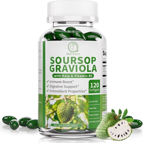 Soursop Graviola Capsules with Kelp, for Cell Regeneration, Enhances Immunity, Digestive Support, Anti-oxidant* Properties, Gluten Free, Vegan, 120 Counts in Kuwait
