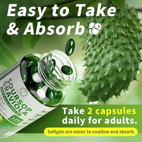 Soursop Graviola Capsules with Kelp, for Cell Regeneration, Enhances Immunity, Digestive Support, Anti-oxidant* Properties, Gluten Free, Vegan, 120 Counts in Kuwait