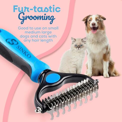 Sinko Undercoat Rake للكلاب والقطط ، مشط مع أسنان غير قابلة للصدأ عريضة على جانبها للفراء الفراء ، الفراء ، إزالة الفراء ، العقد ، الحصير ، والتشابك بالحيوانات الأليفة (الأزرق) in Kuwait