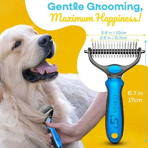 Sinko Undercoat Rake للكلاب والقطط ، مشط مع أسنان غير قابلة للصدأ عريضة على جانبها للفراء الفراء ، الفراء ، إزالة الفراء ، العقد ، الحصير ، والتشابك بالحيوانات الأليفة (الأزرق) in Kuwait