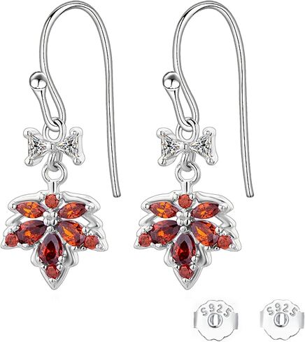 Maple Leaf Earrings S999 Sterling Silver, Sparkly Hypoallergenic Ziron Leaves Stud Dangle Drop, Orange Red Autumn Earring Jewelry for Thanksgiving Birthday Xmas Darling in Saudi Arabia