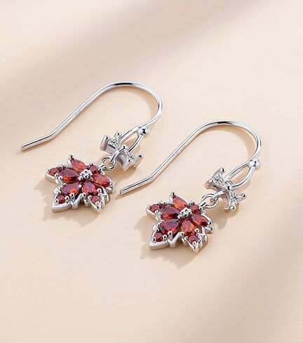 Maple Leaf Earrings S999 Sterling Silver, Sparkly Hypoallergenic Ziron Leaves Stud Dangle Drop, Orange Red Autumn Earring Jewelry for Thanksgiving Birthday Xmas Darling in Saudi Arabia