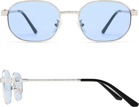 Retro Oval Sunglasses for Women Y2k 90s Sunnies Trendy Narrow Small Metal Sun Glasses AP3726 in Saudi Arabia