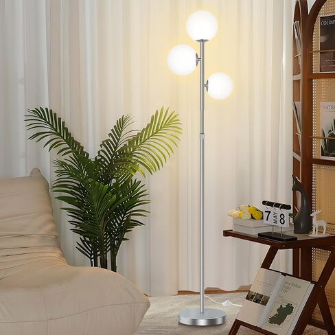 3-Globe Mid Century Modern Floor Lamps for Living Room, Adjustable Height Standing Lamp with Marble Base, Gold Tall Lamp with Frosted Glass Shades, Pole Lamps for Bedroom, Bulbs Included in Saudi Arabia