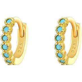 Dainty Turquoise Gold Plated Beaded Sleeper Small Hoop Earrings for Women Cartilage Sterling Silver Post Tiny Little Huggie Cuff Hoops Minimalist Piercing Hooped Hypoallergenic Fashion Jewelry Gifts Daughter Her Christmas in Saudi Arabia